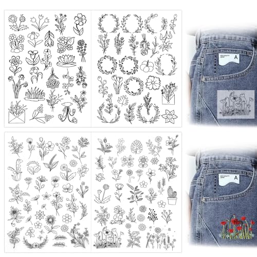 ZHTLTHZ 122 Natürliche Pflanzen Stickvorlagen WasserlöSlich, Stickfolie WasserlöSliches Selbstklebend Embroidery Stickkarten Stickstoff Zum Sticken Vorlagen Stickvlies Klebend Kreuzstich FüR AnfäNger von ZHTLTHZ