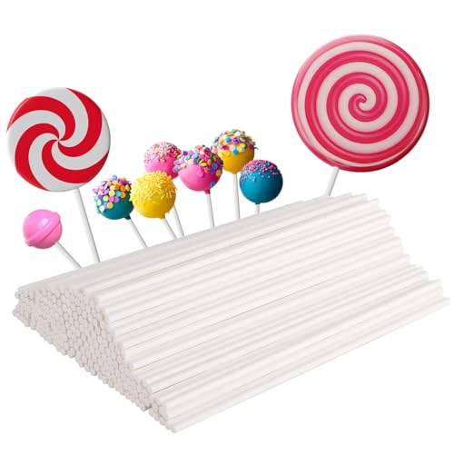 ZHTLTHZ 200 Papier Cake Pops Stiele 10cmx3.5mm, Weiß Cakepop Stiele Cake Pop Stiele Cake Pop Sticks Lutscher Harte SüßIgkeiten Regenbogen SüßIgkeiten Schokolade von ZHTLTHZ