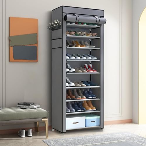 ZHTLTHZ Schuhregal,10-stufiger Schuhschrank mit Vliesstoffabdeckung, für 40-50 Paar Turnschuhe, High Heels, Flats und Stiefel, Wohnzimmer, Korridore, Gänge, Schlafzimmer,Grau ZHTLTHZ Schuhregal,10-stufiger Schuhschrank mit Vliesstoffabdeckung, für 40-50 Paar Turnschuhe, High Heels, Flats und Stiefel, Wohnzimmer, Korridore, Gänge, Schlafzimmer,Grau von ZHTLTHZ