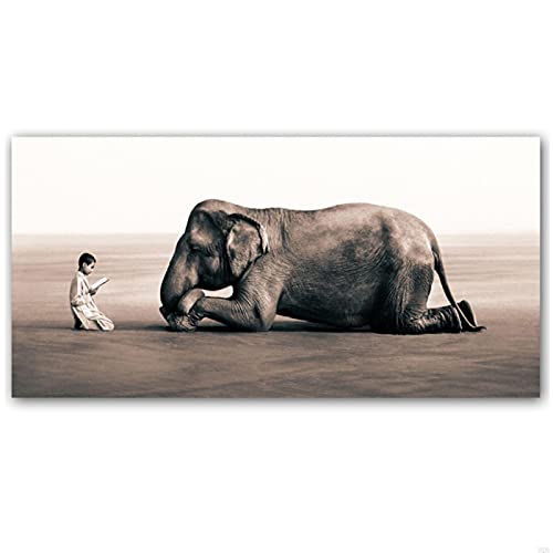 ZHUANGSHIHUA Elefant Kind Gebet Poster und Drucke Abstrakte Wandkunst Leinwand Malerei Druck Bild Nordische Wohnkultur (40x70cm) Rahmenlos von ZHUANGSHIHUA