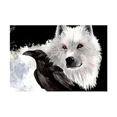 ZHUANGSHIHUA Poster Druck Wandkunst Bilder Schwarzer Rabe Weißer Wolf Leinwand Malerei Aquarell Tier Wohnzimmer Dekor (50x80cm) Rahmenlos von ZHUANGSHIHUA