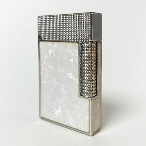Hochwertiges Butanfeuerzeug mit eingelegter bunter Muschel, Flip-Sound, seitlich verschiebbare Radzündung, for Dekoration, Sammlung, Geschenk(Silver 2) von ZHUANH