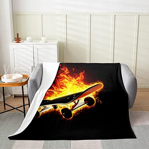 3D Kuscheldecke 220x240 Flanell Fleecedecke Skateboard Decke Sport, Flauschig Mikrofaser Wohndecke Schwarz, für Sofadecke Couchdecke Sofaüberwurf Bettüberwurf von ZHUDAC