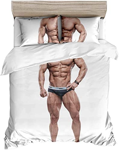 Bettwäsche 135x200 Fitness Bettwäsche-Sets Sexy Bettbezug Mann, kuschelig 2 Teilig 110gsm Mikrofaser Bettbezüge mit Reißverschluss und 1 Kissenbezug 80x80cm von ZHUDAC