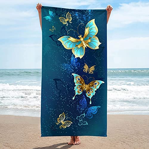 Handtuch Groß 100x200 cm Mikrofaser Strandtuch Blau Strandtuch Schmetterling, Badetuch Strandhandtuch Schnell Trocknendes Sandfreies Weiches Saunatuch, reisehandtuch, Badehandtuch von ZHUDAC