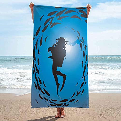 Handtuch Groß 100x200 cm Mikrofaser Strandtuch Tauchen Strandtuch Fischschwarm, Badetuch Strandhandtuch Schnell Trocknendes Sandfreies Weiches Saunatuch, reisehandtuch, Badehandtuch von ZHUDAC