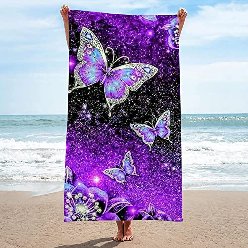 Handtuch Groß 100x200 cm Mikrofaser Strandtuch Violett Strandtuch Schmetterling, Badetuch Strandhandtuch Schnell Trocknendes Sandfreies Weiches Saunatuch, reisehandtuch, Badehandtuch von ZHUDAC