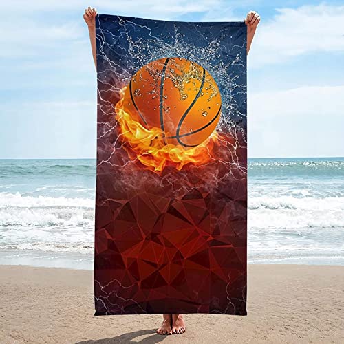 Handtuch Groß 70x140 cm Mikrofaser Strandtuch Basketball Strandtuch Sport, Badetuch Strandhandtuch Schnell Trocknendes Sandfreies Weiches Saunatuch, reisehandtuch, Badehandtuch von ZHUDAC