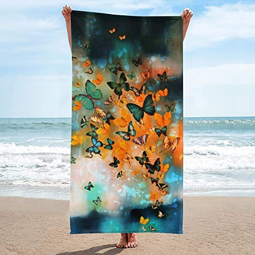 Handtuch Groß 70x140 cm Mikrofaser Strandtuch Schmetterling Strandtuch Muster, Badetuch Strandhandtuch Schnell Trocknendes Sandfreies Weiches Saunatuch, reisehandtuch, Badehandtuch von ZHUDAC