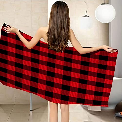 Handtuch Groß 80x160 cm Mikrofaser Strandtuch Rot Strandtuch Kariert, Badetuch Strandhandtuch Schnell Trocknendes Sandfreies Weiches Saunatuch, reisehandtuch, Badehandtuch von ZHUDAC