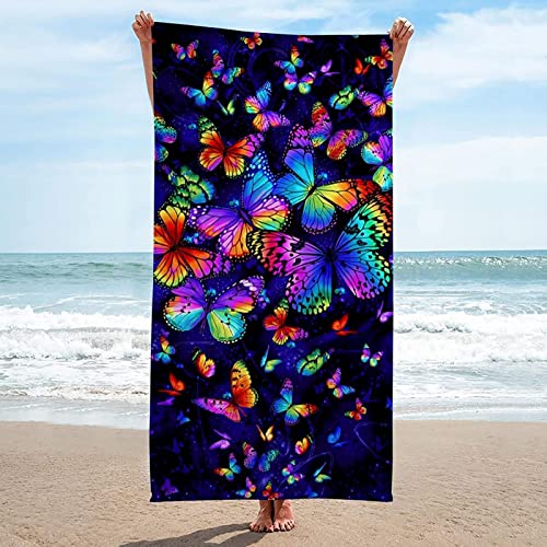 Handtuch Groß 90x180 cm Mikrofaser Strandtuch Schmetterling Strandtuch Regenbogen, Badetuch Strandhandtuch Schnell Trocknendes Sandfreies Weiches Saunatuch, reisehandtuch, Badehandtuch von ZHUDAC