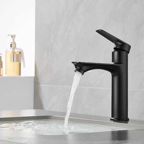 ZHUGE Wasserhahn Bad, Waschbecken Armaturen, Waschtischarmatur mit Einhebelmischer, Kratzfest Leicht Zu Reinigen Wasserhahn mit 2 Schläuche (Schwarz) von ZHUGE