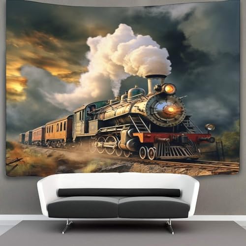 ZHUICHENG 3D Druck Steam Train Wandteppiche Poster Ornament Wandbehang Wandteppich Wanddeko Wandbehang Für Schlafzimmer, Wohnzimmer, Wohnheim Tapisseries 130cmx150cm von ZHUICHENG