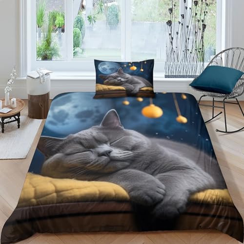 ZHUICHENG Britisch-Kurzhaar-Katze 2 Piece Bed Linen Reversible Bedding Set Bed Blaue Katze Duvet Cover with Zip and Pillowcases Mikrofaser All-Season Für Kinder Teenager Erwachsene Einzeln(135x200cm) ZHUICHENG Britisch-Kurzhaar-Katze 2 Piece Bed Linen Reversible Bedding Set Bed Blaue Katze Duvet Cover with Zip and Pillowcases Mikrofaser All-Season Für Kinder Teenager Erwachsene Einzeln(135x200cm) von ZHUICHENG