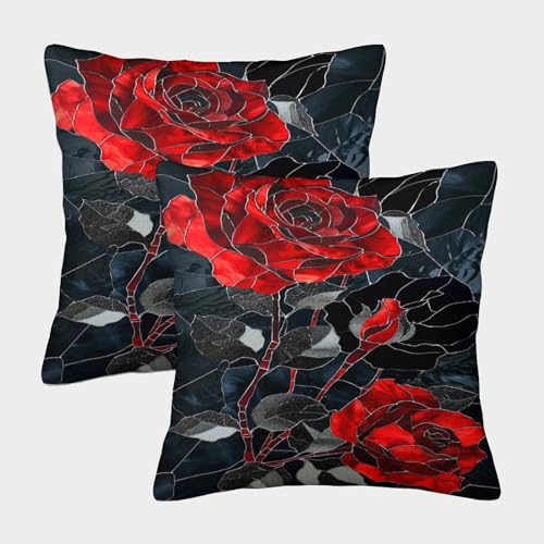 ZHUICHENG Bunte Rosen Kissenbezug 2er Set Kissenbezüge Wohnzimmer Kissenhülle Sofakissen Polyester Polster Textil Für Sofa Schlafzimmer Couch Outdoor Deko Kissen 40x40cm von ZHUICHENG