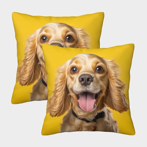 ZHUICHENG Cocker Spaniel Weicher Jagdhund Kissenbezug, Quadratische Form Im 2er Set, Perfekt Für Stylish Accessory Und Pet Corner, Maschinenwaschbar 40x40cm von ZHUICHENG