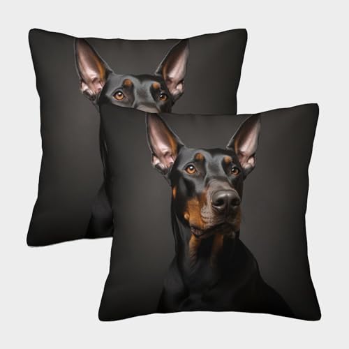 ZHUICHENG Dobermann Gemusterte Schwarzer Dobermannn Kissenbezüge, 2er Pack, Geeignet Für Living Room Accent Und Bedroom Comfort, Leicht Zu Reinigen 45x45cm von ZHUICHENG