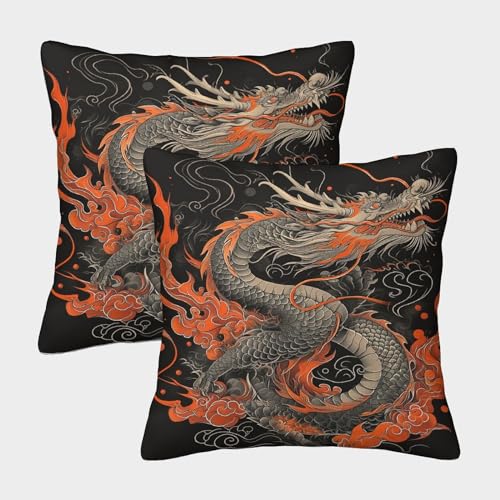ZHUICHENG Japanischer Drache Quadratische Drachen Dekoration Kissenbezüge Im 2er-Set, Ideal Für Living Room Accent Und Outdoor Leisure, Leicht Zu Reinigen 40x40cm von ZHUICHENG