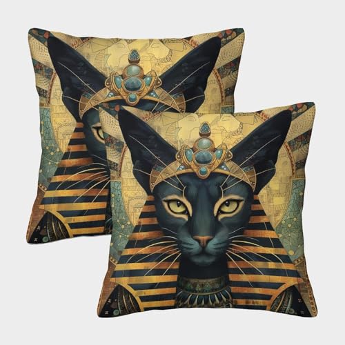 ZHUICHENG Katze Kissenbezug 2er Set Kissenbezüge Wohnzimmer Kissenhülle Sofakissen Polyester Polster Textil Für Sofa Stuhl Bett Garten Deko Kissen 45x45cm von ZHUICHENG