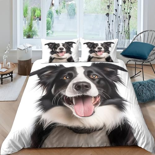 ZHUICHENG Niedlicher Border Collie 3-Piece Bed Linen,Hypoallergener Duvet Cover with Zip and Pillowcases,100% Microfibre Leicht Leichte Pflege with Für Kinder Teenager Erwachsene Doppelt（200x200cm） von ZHUICHENG