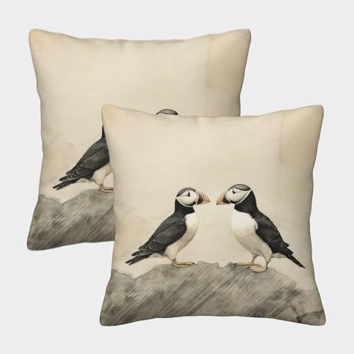 ZHUICHENG Papageientaucher Weiche Kissenbezüge, Geeignet Für Kinderzimmer Und Seasonal Decor, 2er Set Vögel am Meer Kissenbezug, Leicht Zu Reinigen 40x40cm von ZHUICHENG