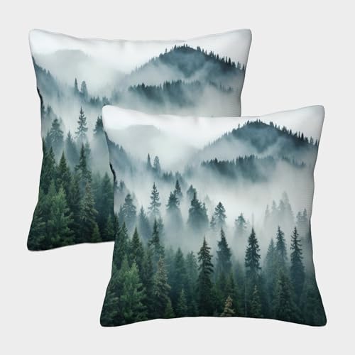 ZHUICHENG Rauchige Berge Kissenbezüge 2er-Set Innen Deko Nebliger Wald Kissenbezug Für Schlafzimmer Sofa Kissenhülle Versteckter Reißverschluss Innen Deko Für Sofa, Couch, Stuhl 45x45cm von ZHUICHENG