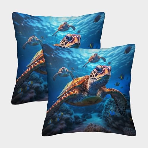 ZHUICHENG Schildkröte Dekorative Meerestiere Kissenbezüge, Quadratische Form Im 2er Set, Perfekt Für Living Room Accent Und Outdoor Leisure, Maschinenwaschbar 40x40cm von ZHUICHENG