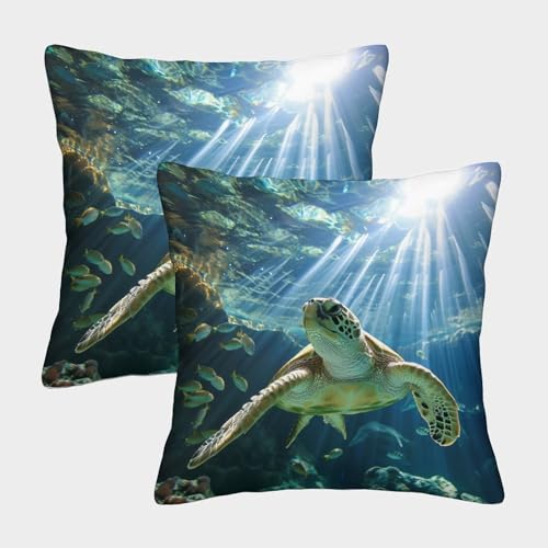 ZHUICHENG Schildkröte Kissenbezug 2er Set Kissenbezüge Wohnzimmer Kissenhülle Couchkissen Polyester Polster Textil Für Sofa Stuhl Bett Garten Dekokissen 45x45cm von ZHUICHENG