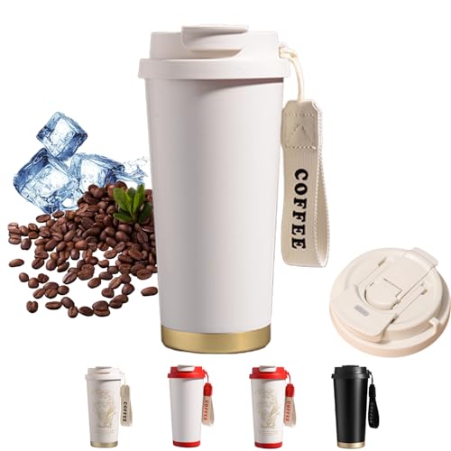 ZHUIYIWIN Thermobecher 500ml, Kaffee to go Becher aus Edelstahl, auslaufsicher, Thermos Kaffeebecher mit Strohhalm, Thermobecher für unterwegs, Kaffee Becher mit Deckel (Weiß) von ZHUIYIWIN