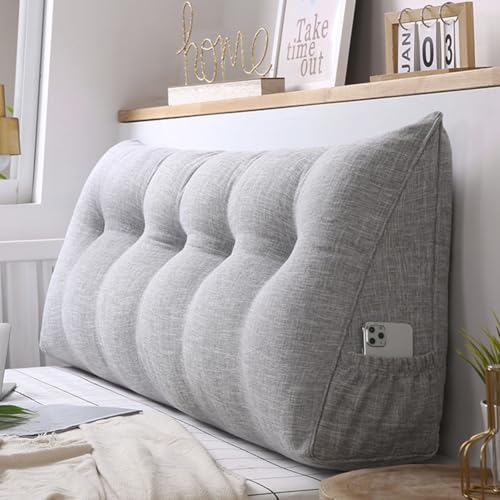 Rückenkissen,Großen Dreieckigen Kissen,Lendenkissen,Keilkissen für Bett und Sofa geeignet, Kissen mit abnehmbarem und waschbarem Bezug,mit praktischem Seitenfach (100*50*20cm,A Grau) von ZHULONGRUSHUI