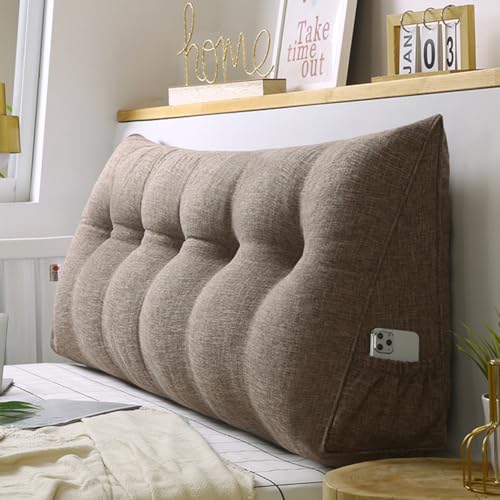 ZHULONGRUSHUI Rückenkissen,Großen Dreieckigen Kissen,Lendenkissen,Keilkissen für Bett und Sofa geeignet, Kissen mit abnehmbarem und waschbarem Bezug,mit praktischem Seitenfach (100 * 50 * 20cm,Braun) von ZHULONGRUSHUI