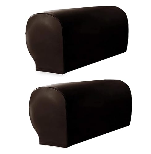 ZHULONGRUSHUI Stretch PU Leder Armlehnenbezüge, fleckenabweisend, Armbezug für Stühle und Sofas, wasserdichter Möbelschutz, Sessel-Schonbezug für Liegestuhl, 2er-Set, dunkelkaffeefarben von ZHULONGRUSHUI
