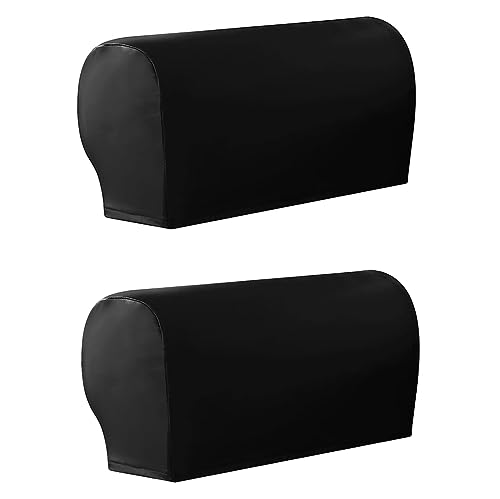 ZHULONGRUSHUI Stretch PU Leder Armlehnenbezüge, fleckenabweisend, Armlehnenbezug für Stühle und Sofas, wasserdichter Möbelschutz, Sessel-Schonbezug für Liegestuhl, 2er-Set, schwarz von ZHULONGRUSHUI