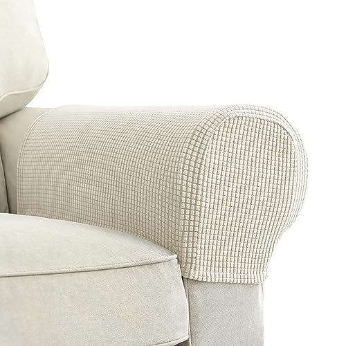 ZHULONGRUSHUI Weiche Stretch-Sofa-Armlehnen-Bezüge, Polyester-Armbezüge für Stühle/Sofas, schmutzabweisend, Sesselschoner, waschbar, 2 Stück (Beige) von ZHULONGRUSHUI