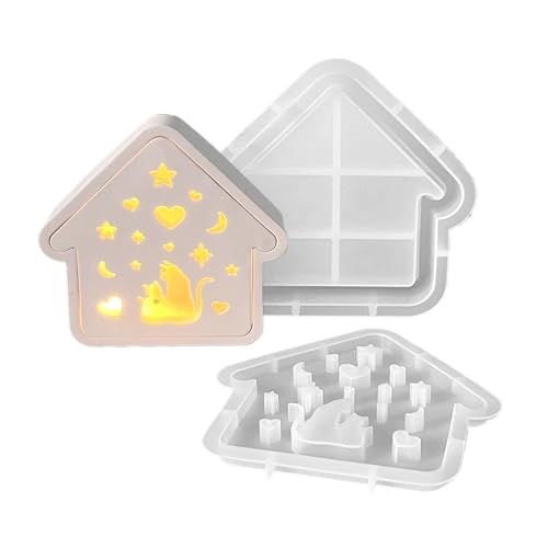 Silikonformen Gießformen Weihnachten, Hohles Design Katzenhausform Kerzen Silikonformen Niedliches Kerzenhalter Form Deko Für Schreibtisch, Kamin, Bücherregal von ZHUMCCY