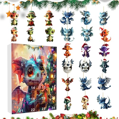ZHUMCCY 2025 Weihnachts-Adventsdrache | 24 Acryl-Christbaumschmuck | Wohnaccessoires Für Geburtstag Erntedankfest Wohnung Studentenheim Schulzimmer Büro | Festliche Dekoration Für Haus Party von ZHUMCCY
