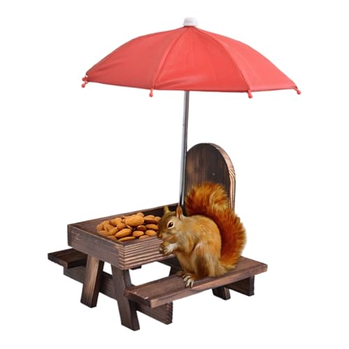 ZHUMCCY Außen Eichhörnchen Futterstation,Eichhörnchen Picknicktisch Futterhaus Mit Schirm - Holz Mais Halter, Tierfutterplatz Für Terrasse, Balkon & Garten von ZHUMCCY