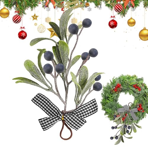 ZHUMCCY Künstlicher Grüner Mistelzweig | Handgemachtes Mistelbouquet Mit Schleife | Saisonaler Weihnachtsschmuck Für Kamin Kränze Türen Eingänge Gärten Höfe von ZHUMCCY
