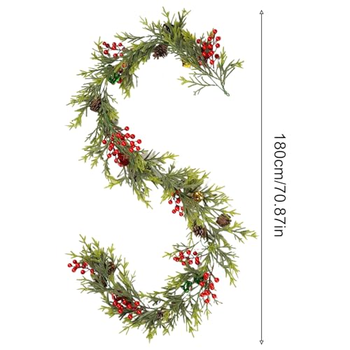 ZHUMCCY Rankengirlande, Künstlicher Weihnachts Grünschmuck Mit Beeren, Wetterbeständige Natürliche Pflanzen Dekoration Für Innenbereich Wand Decke Kamin Fenster Eingangstür von ZHUMCCY