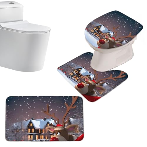 ZHUMCCY Weihnachts Badezimmer Teppiche,WC-Sitzbezug Badezimmer-Vorleger | Cartoon Bodenmatte Für Festliche Weihnachtsdekoration von ZHUMCCY