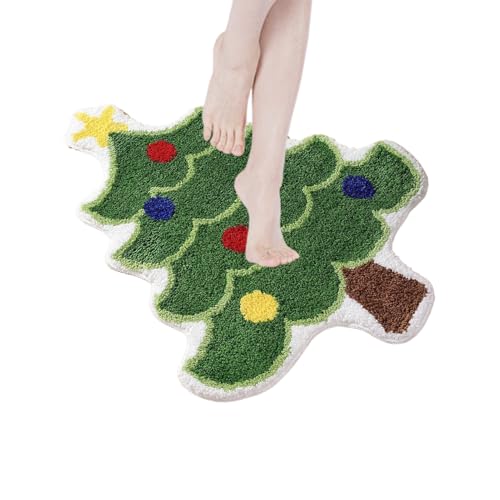 ZHUMCCY Weihnachts Teppich - Weihnachtsbaum Santa Badteppich | 40 X 60 Zentimeter Saugfähig rutschfest Waschbar Teppich Für Innen Außen Eingang Badezimmer Küche Wohnzimmer Schlafzimmer Home Decor von ZHUMCCY
