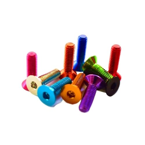 10 Stück Aluminium-Senkkopfschrauben mit Innensechskant und flachem Kopf(Red,M3x6mm) von ZHUNTESM