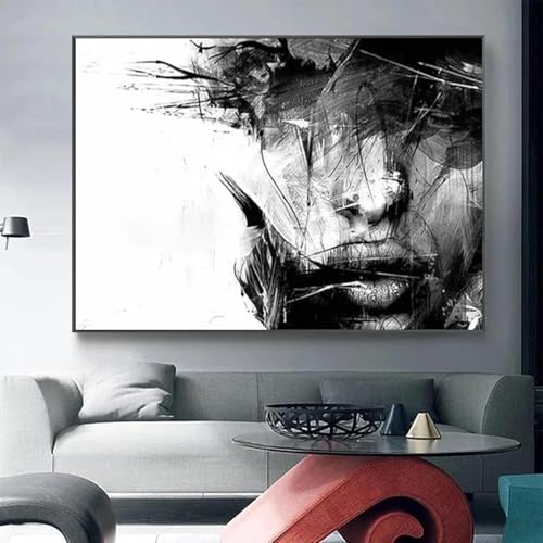 ZHUOYA Schwarz-weißes abstraktes weibliches Leinwandgemälde, modernes Poster und Druckkunst, Mode-Wandgemälde, Wohnzimmer-Dekoration, 60 x 90 cm, rahmenlos ZHUOYA Schwarz-weißes abstraktes weibliches Leinwandgemälde, modernes Poster und Druckkunst, Mode-Wandgemälde, Wohnzimmer-Dekoration, 60 x 90 cm, rahmenlos von ZHUOYA