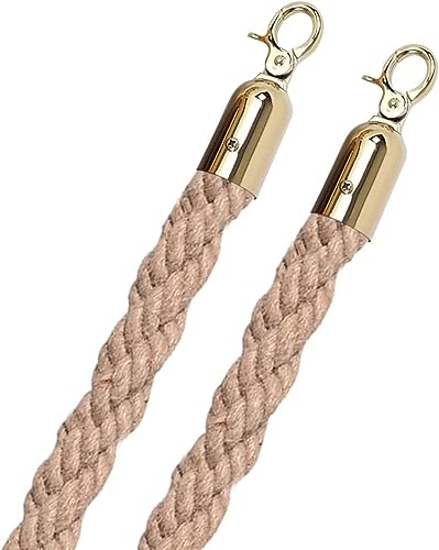Abspannseil, Seilabsperrung mit Edelstahlhaken, 2er-Pack Pfosten-Hanfseil for Party-Events/Messen/Museen(Gold Hooks,1.5m/5ft) von ZHURDFT