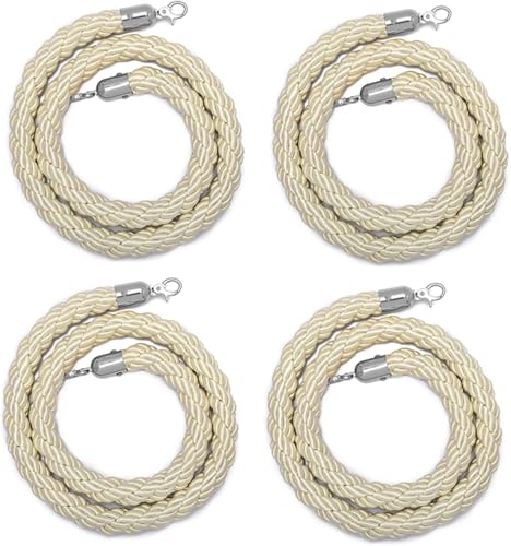 Abspannseil, Seile, 4er-Pack Absperrpfosten, gedrehte Seile for Hochzeiten/Partys/Konzertorte, gedrehte geflochtene VIP-Seile, Karabinerhaken aus Edelstahl(Silver Hook,1.5m/5ft) von ZHURDFT