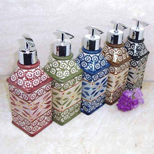 Seifenspender, Seifenspender for die Arbeitsplatte, Pumpspender aus Keramik, Badelotion-Duschspender mit Kunststoff-Pumpkopf for Badezimmer, 400 ml(Soap Dispenser D) von ZHURDFT