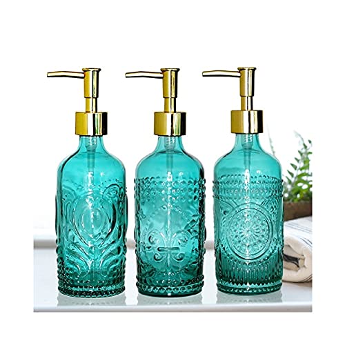 Seifenspender, Seifenspender for die Arbeitsplatte, aus, drei Muster, leicht zu entnehmende Flüssigseifenpumpe, 354 ml, nachfüllbare Lotionspender(Green Peacock Tail) von ZHURDFT