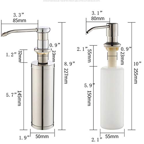Seifenspender, Seifenspender for die Arbeitsplatte, aus massivem Messing, integriertes Design for Küchenspüle mit Seifenflasche, verbesserte Version, 10,1 oz(Stainless Steel Bottle Body) von ZHURDFT
