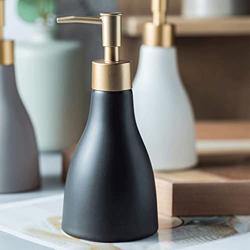 Seifenspender, Seifenspender for die Arbeitsplatte, kegelförmiger, Lotionspender aus Keramik, eleganter for Dusche, nachfüllbar, 280 ml(Black) von ZHURDFT