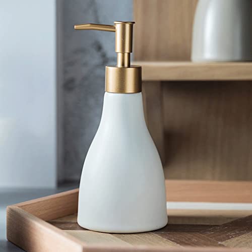 Seifenspender, Seifenspender for die Arbeitsplatte, kegelförmiger, Lotionspender aus Keramik, eleganter for Dusche, nachfüllbar, 280 ml(White) von ZHURDFT